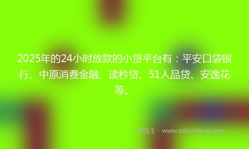 2025年的24小时放款的小贷平台有：平安口袋银行、中原消费金融、读秒贷、51人品贷、安逸花等。