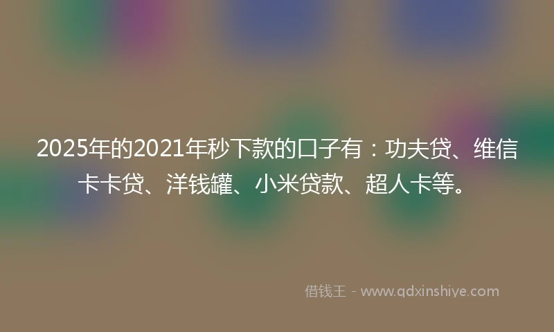2025年的2021年秒下款的口子有：功夫贷、维信卡卡贷、洋钱罐、小米贷款、超人卡等。