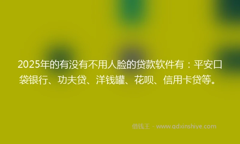 2025年的有没有不用人脸的贷款软件有：平安口袋银行、功夫贷、洋钱罐、花呗、信用卡贷等。