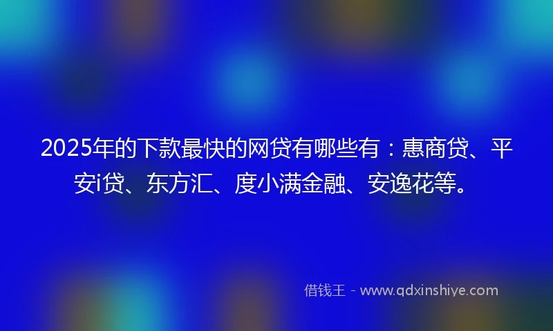 2025年的下款最快的网贷有哪些有：惠商贷、平安i贷、东方汇、度小满金融、安逸花等。