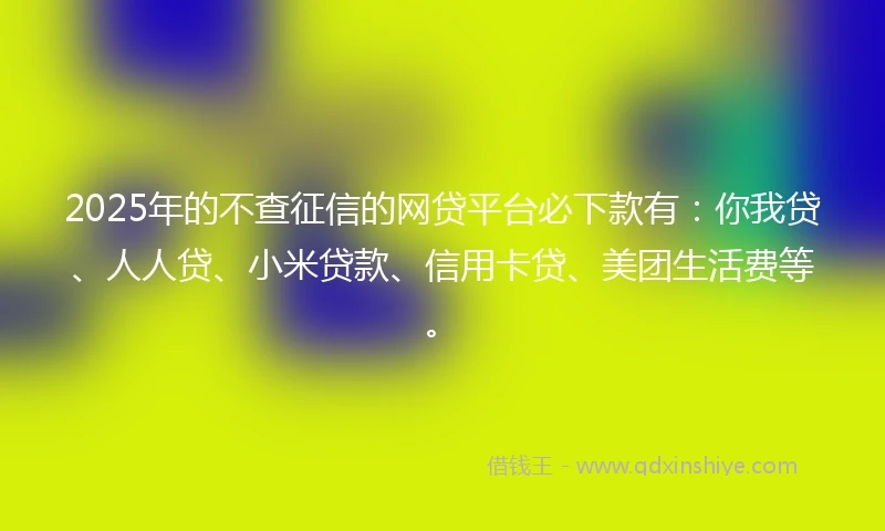 2025年的不查征信的网贷平台必下款有：你我贷、人人贷、小米贷款、信用卡贷、美团生活费等。