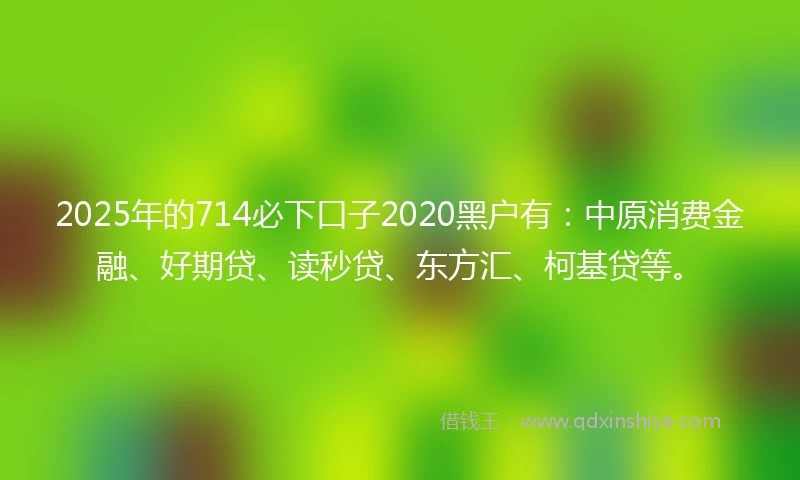 2025年的714必下口子2020黑户有：中原消费金融、好期贷、读秒贷、东方汇、柯基贷等。
