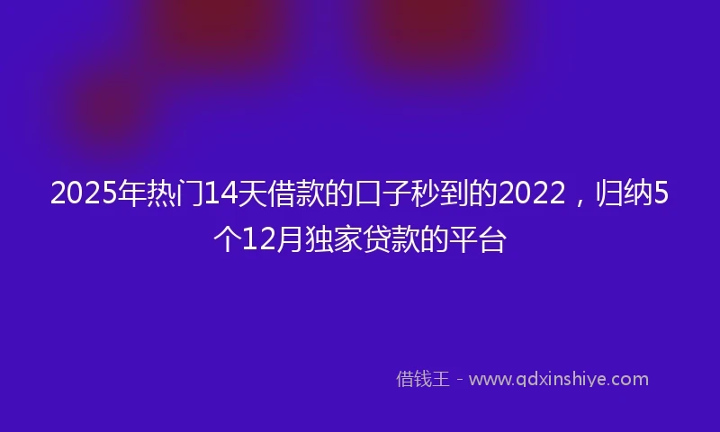 2025年热门14天借款的口子秒到的2022，归纳5个12月独家贷款的平台