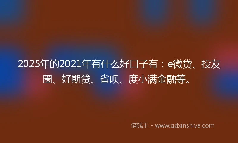 2025年的2021年有什么好口子有：e微贷、投友圈、好期贷、省呗、度小满金融等。