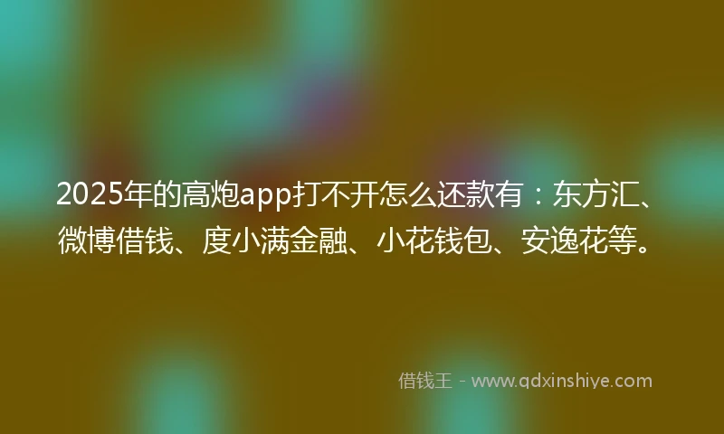 2025年的高炮app打不开怎么还款有：东方汇、微博借钱、度小满金融、小花钱包、安逸花等。