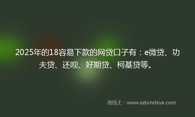 2025年的18容易下款的网贷口子有：e微贷、功夫贷、还呗、好期贷、柯基贷等。