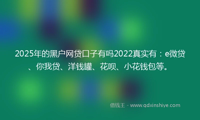 2025年的黑户网贷口子有吗2022真实有：e微贷、你我贷、洋钱罐、花呗、小花钱包等。