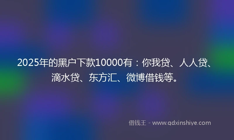 2025年的黑户下款10000有：你我贷、人人贷、滴水贷、东方汇、微博借钱等。