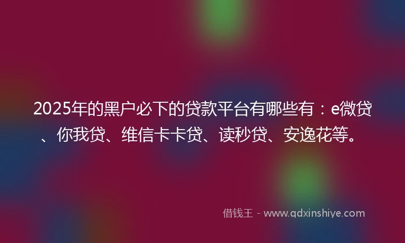 2025年的黑户必下的贷款平台有哪些有：e微贷、你我贷、维信卡卡贷、读秒贷、安逸花等。
