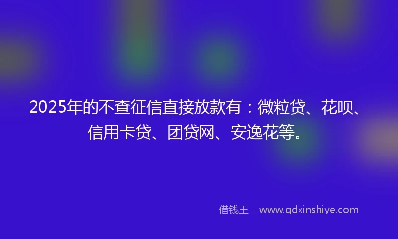 2025年的不查征信直接放款有：微粒贷、花呗、信用卡贷、团贷网、安逸花等。
