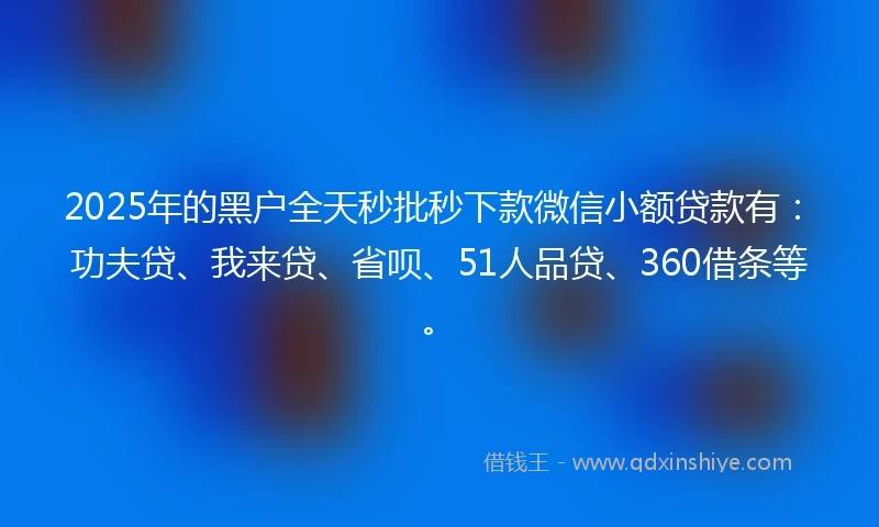 2025年的黑户全天秒批秒下款微信小额贷款有：功夫贷、我来贷、省呗、51人品贷、360借条等。