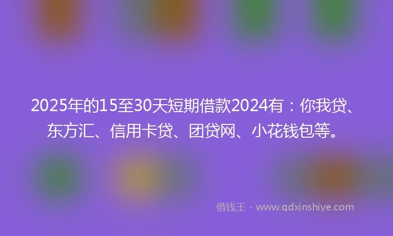 2025年的15至30天短期借款2024有：你我贷、东方汇、信用卡贷、团贷网、小花钱包等。