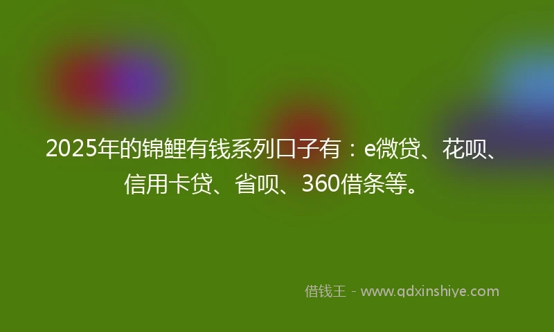2025年的锦鲤有钱系列口子有：e微贷、花呗、信用卡贷、省呗、360借条等。