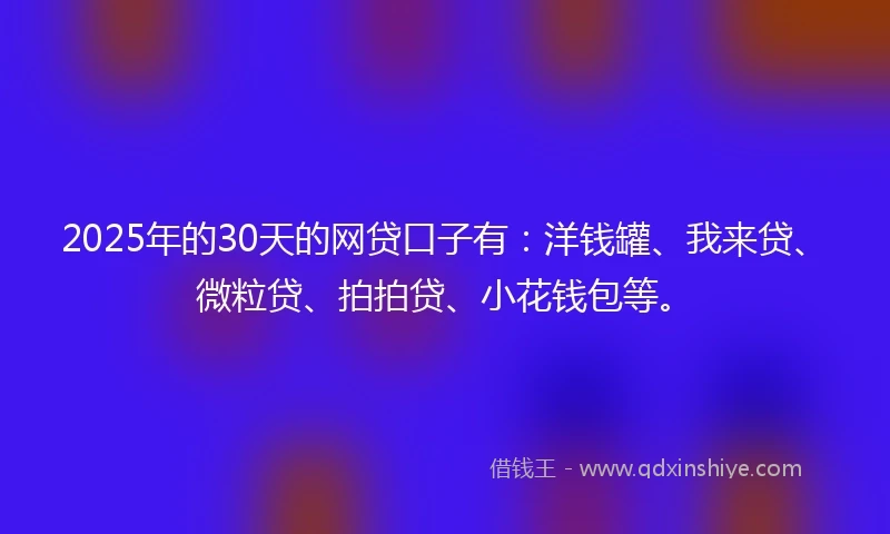 2025年的30天的网贷口子有：洋钱罐、我来贷、微粒贷、拍拍贷、小花钱包等。