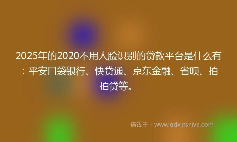 2025年的2020不用人脸识别的贷款平台是什么有：平安口袋银行、快贷通、京东金融、省呗、拍拍贷等。