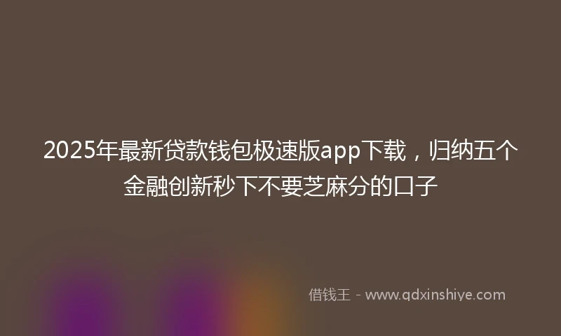 2025年最新贷款钱包极速版app下载，归纳五个金融创新秒下不要芝麻分的口子