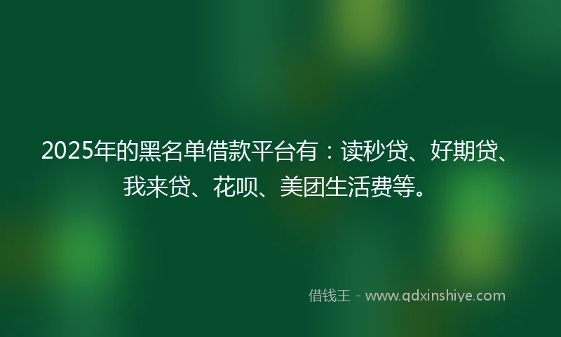 2025年的黑名单借款平台有：读秒贷、好期贷、我来贷、花呗、美团生活费等。