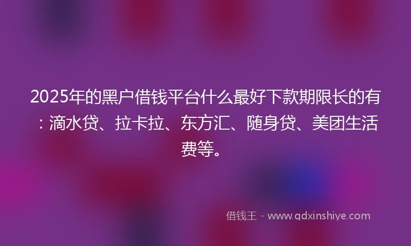 2025年的黑户借钱平台什么最好下款期限长的有：滴水贷、拉卡拉、东方汇、随身贷、美团生活费等。