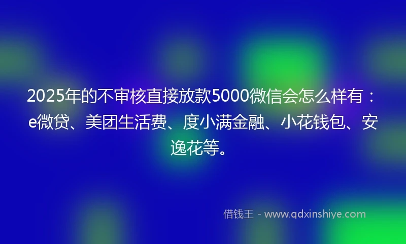 2025年的不审核直接放款5000微信会怎么样有：e微贷、美团生活费、度小满金融、小花钱包、安逸花等。
