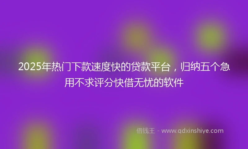 2025年热门下款速度快的贷款平台，归纳五个急用不求评分快借无忧的软件