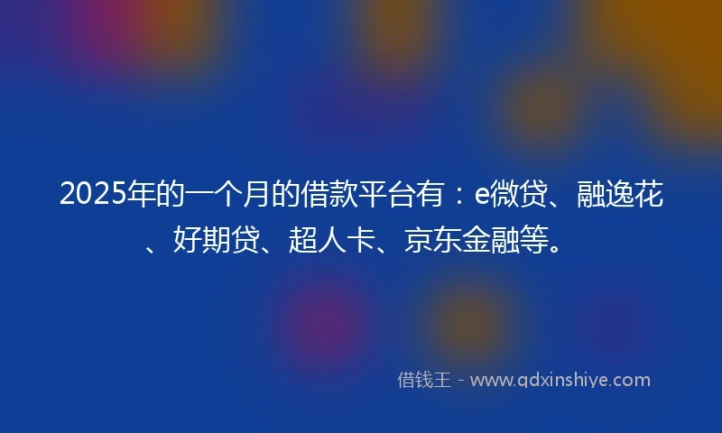 2025年的一个月的借款平台有：e微贷、融逸花、好期贷、超人卡、京东金融等。