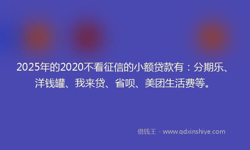 2025年的2020不看征信的小额贷款有：分期乐、洋钱罐、我来贷、省呗、美团生活费等。