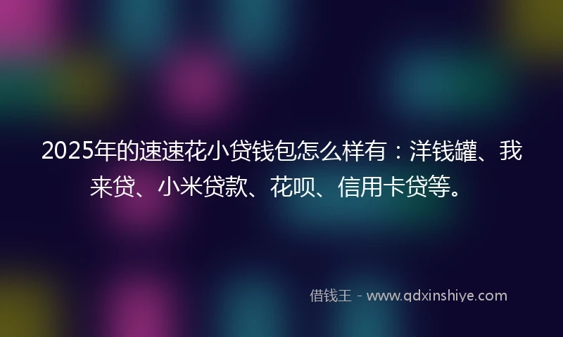 2025年的速速花小贷钱包怎么样有：洋钱罐、我来贷、小米贷款、花呗、信用卡贷等。