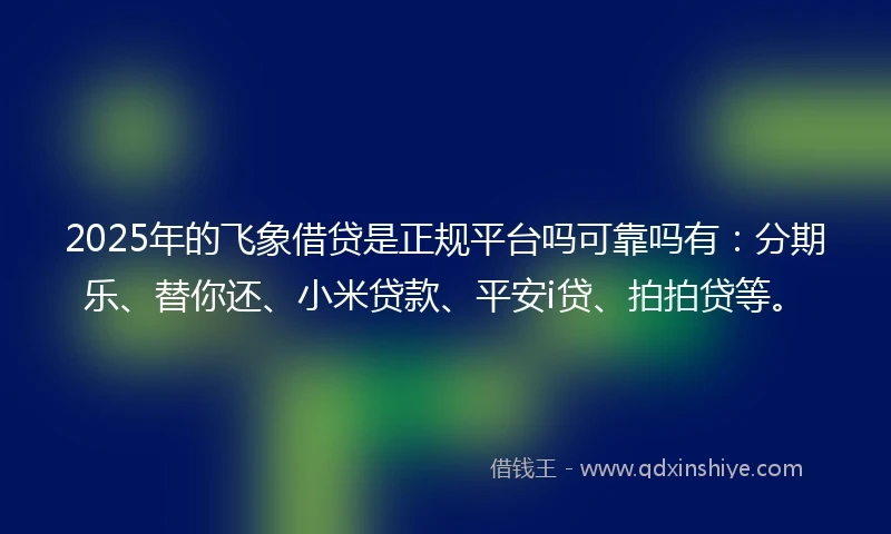 2025年的飞象借贷是正规平台吗可靠吗有：分期乐、替你还、小米贷款、平安i贷、拍拍贷等。