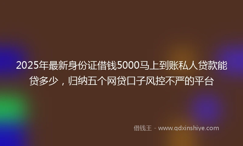 2025年最新身份证借钱5000马上到账私人贷款能贷多少，归纳五个网贷口子风控不严的平台