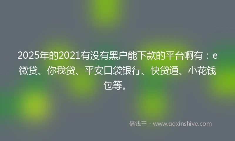 2025年的2021有没有黑户能下款的平台啊有：e微贷、你我贷、平安口袋银行、快贷通、小花钱包等。