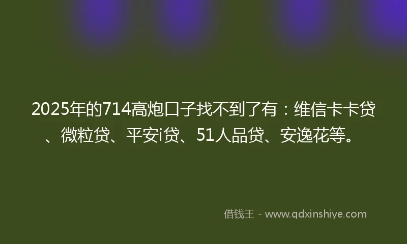 2025年的714高炮口子找不到了有：维信卡卡贷、微粒贷、平安i贷、51人品贷、安逸花等。