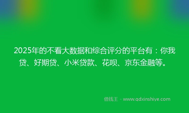 2025年的不看大数据和综合评分的平台有：你我贷、好期贷、小米贷款、花呗、京东金融等。