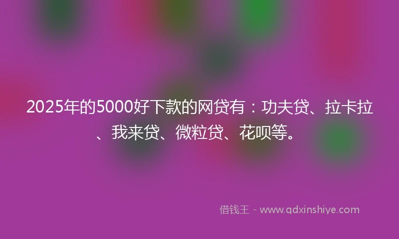 2025年的5000好下款的网贷有：功夫贷、拉卡拉、我来贷、微粒贷、花呗等。