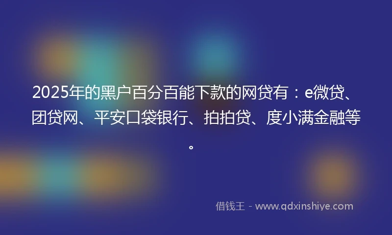 2025年的黑户百分百能下款的网贷有：e微贷、团贷网、平安口袋银行、拍拍贷、度小满金融等。
