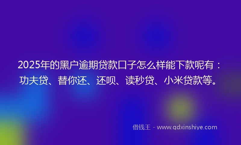 2025年的黑户逾期贷款口子怎么样能下款呢有：功夫贷、替你还、还呗、读秒贷、小米贷款等。