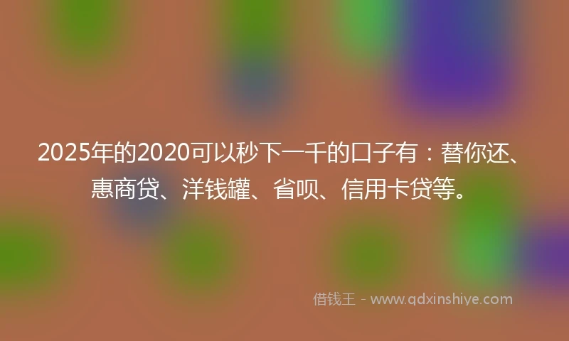 2025年的2020可以秒下一千的口子有：替你还、惠商贷、洋钱罐、省呗、信用卡贷等。