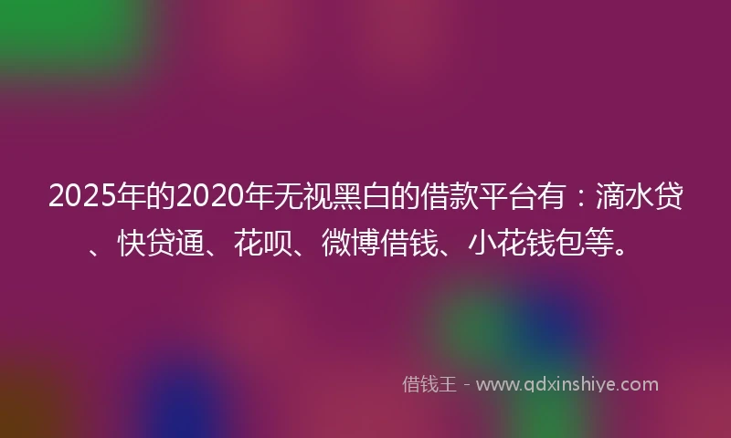 2025年的2020年无视黑白的借款平台有：滴水贷、快贷通、花呗、微博借钱、小花钱包等。