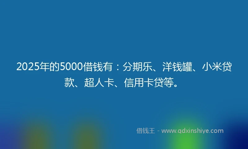 2025年的5000借钱有：分期乐、洋钱罐、小米贷款、超人卡、信用卡贷等。