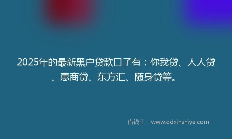 2025年的最新黑户贷款口子有：你我贷、人人贷、惠商贷、东方汇、随身贷等。