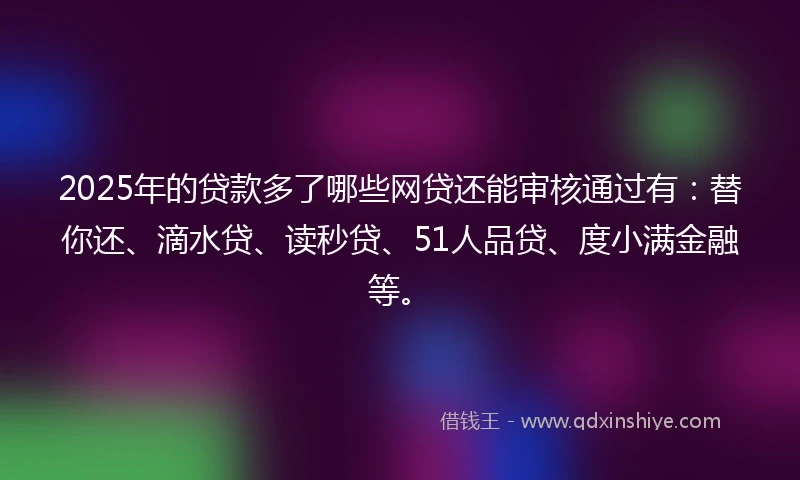 2025年的贷款多了哪些网贷还能审核通过有：替你还、滴水贷、读秒贷、51人品贷、度小满金融等。