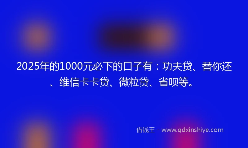 2025年的1000元必下的口子有：功夫贷、替你还、维信卡卡贷、微粒贷、省呗等。