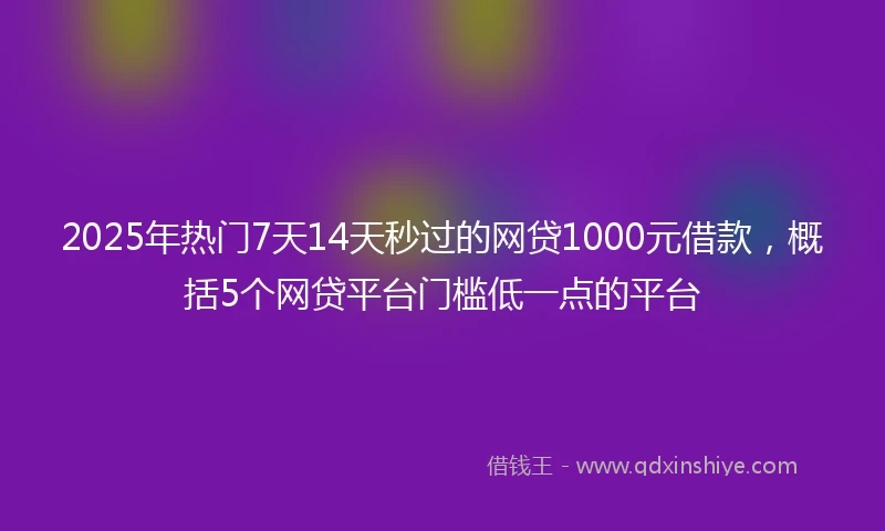 2025年热门7天14天秒过的网贷1000元借款，概括5个网贷平台门槛低一点的平台