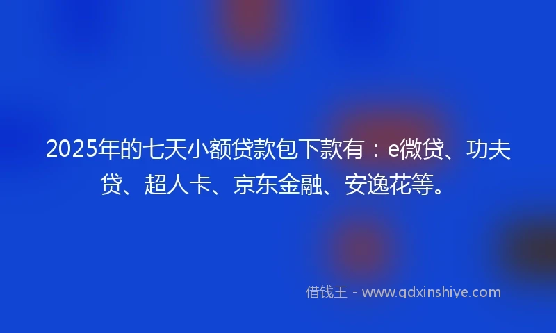 2025年的七天小额贷款包下款有：e微贷、功夫贷、超人卡、京东金融、安逸花等。