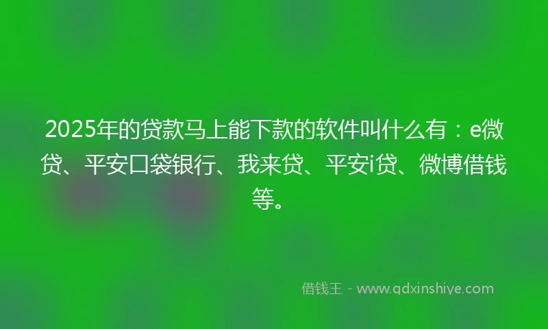 2025年的贷款马上能下款的软件叫什么有：e微贷、平安口袋银行、我来贷、平安i贷、微博借钱等。