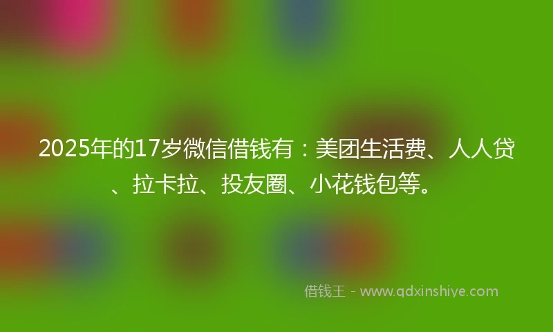 2025年的17岁微信借钱有：美团生活费、人人贷、拉卡拉、投友圈、小花钱包等。