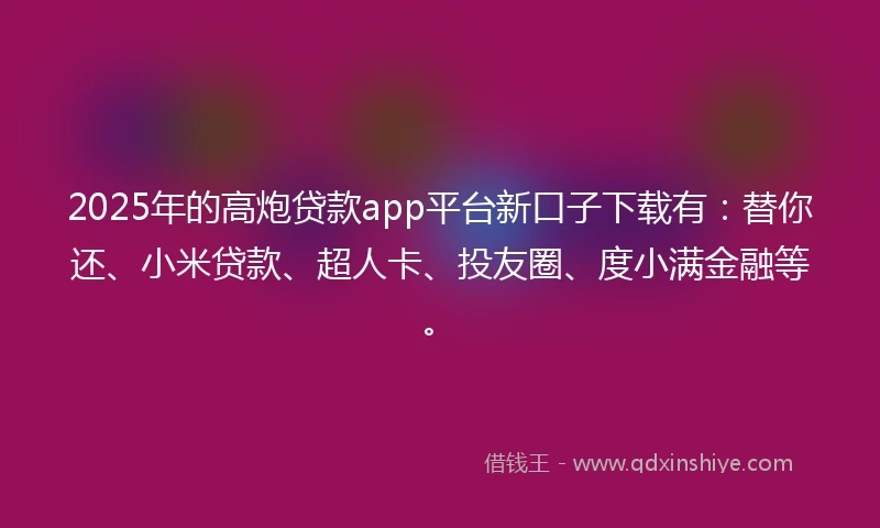 2025年的高炮贷款app平台新口子下载有：替你还、小米贷款、超人卡、投友圈、度小满金融等。