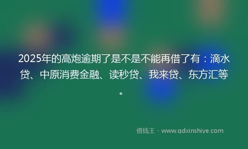 2025年的高炮逾期了是不是不能再借了有：滴水贷、中原消费金融、读秒贷、我来贷、东方汇等。