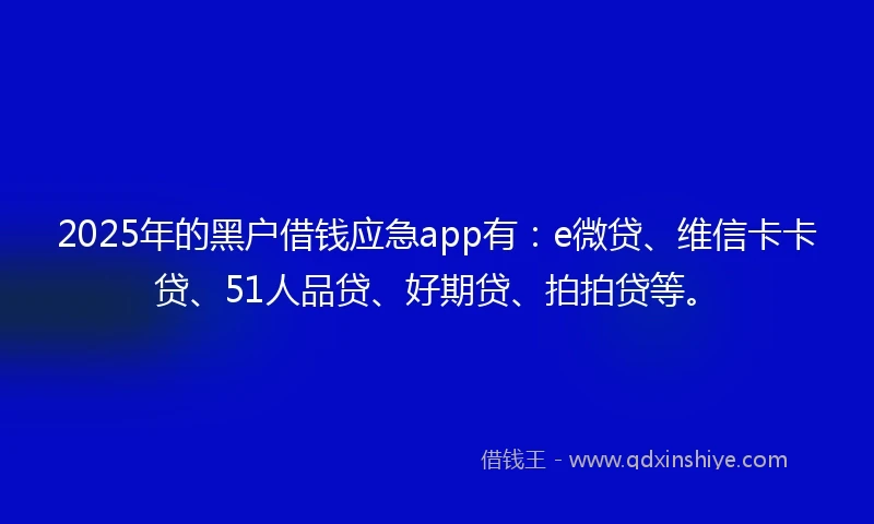 2025年的黑户借钱应急app有：e微贷、维信卡卡贷、51人品贷、好期贷、拍拍贷等。