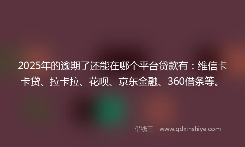 2025年的逾期了还能在哪个平台贷款有：维信卡卡贷、拉卡拉、花呗、京东金融、360借条等。