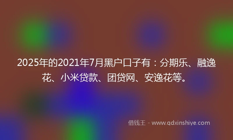 2025年的2021年7月黑户口子有：分期乐、融逸花、小米贷款、团贷网、安逸花等。